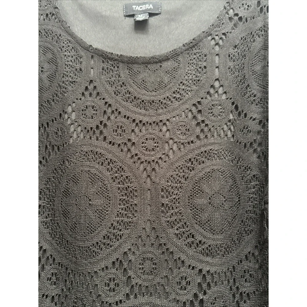 Tacera Women‎ Size M 3/4 Ruffled Bell Sleeve Black Floral Lace Shift Mini Dress